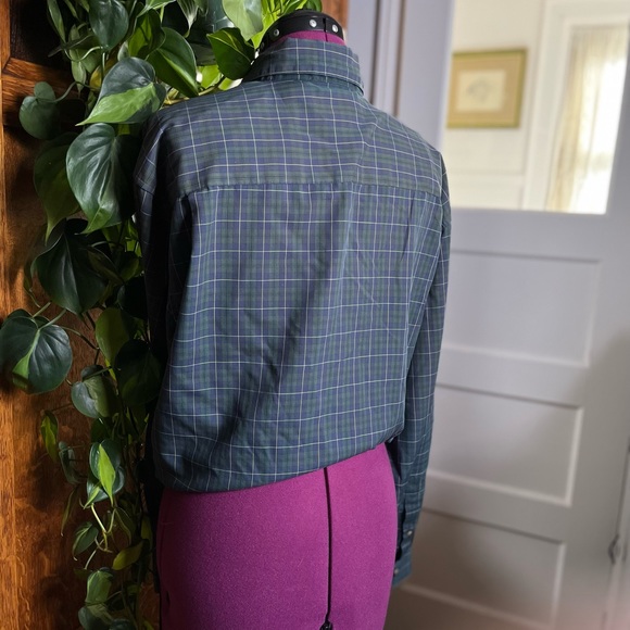 Savane Deep Dye, Green and Blue Plaid Casual Button Down Long Sleeve Shirt - Picture 6 of 8